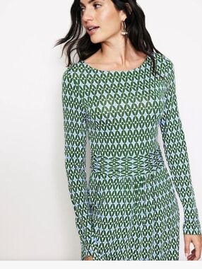 Boden Green Geometric Long Sleeve Dress Sz.2P NWT